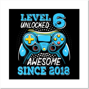 Kids Level 6 Unlocked Awesome Since 2018 Gaming 6Th Birthday Posters and Art